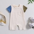 thumbnail image 2 of Mercatoo Baby Boys Girls Romper Short Sleeve Patchwork Colour with Pocket T Shirt Bodysuit Toddler Birthday Jumpsuit, 2 of 6