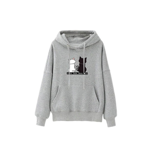 Sudadera con capucha de mujer Sunnimix estampado de gato Gris Talla S