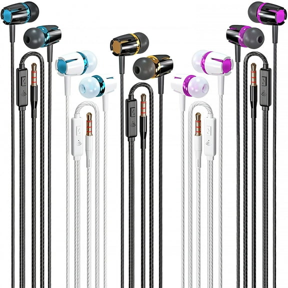 GJX Wired Earbuds 5 Pack, Earbuds Headphones with Microphone, Earphones with Heavy Bass Stereo Noise Blocking, Compatible with iPhone, iPad, Android Devices, MP3, Fits All 3.5mm Devices