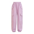 thumbnail image 3 of Xyant Lightweight Silky Jogger Pants for Girls Kids Warm Weather Cargo Loose High Waisted Pants (Pink,15-16 Years), 3 of 5