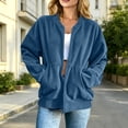 thumbnail image 2 of Uaswgudfs Women's Corduroy Full Zip Up Jacket Long Sleeve Casual Oversized Solid Color Lapelless Bomber Jacket with Pockets for Fall Winter Daily Casual Wear, 2 of 9