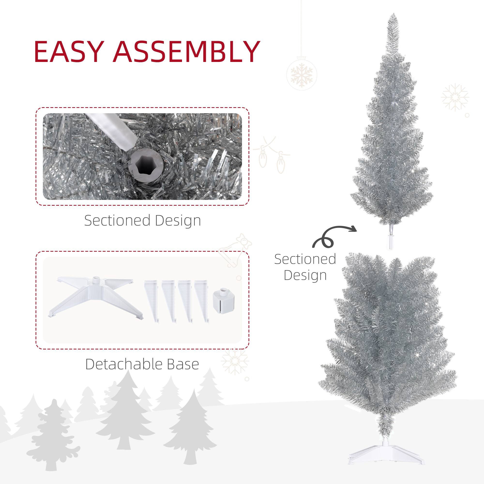 Pencil Artificial Christmas Tree, 5 ft Slim Unlit Holiday Tree with 294 Tips, Plastic Base, 17.75 in Diameter, for Small Spaces