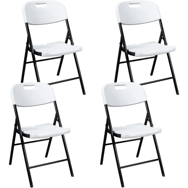VINGLI 4 Pack White Folding Chairs, Portable HDPE Plastic Seat with