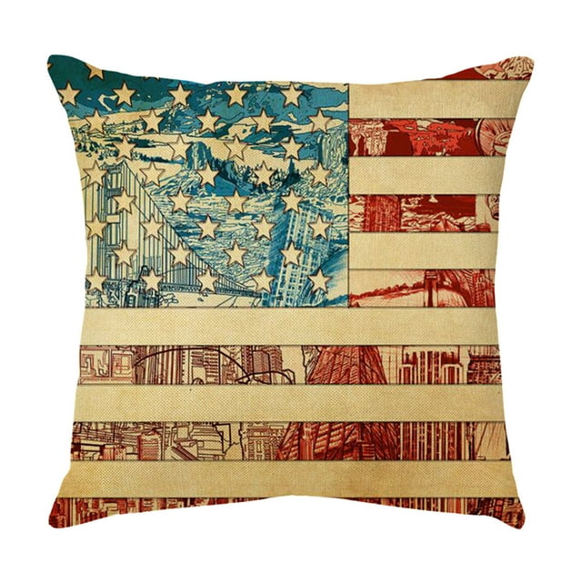 Up to 65% Off SMihono Independence Day Pillowcase Cartoon Style Linen Digital Printing Pillowcase