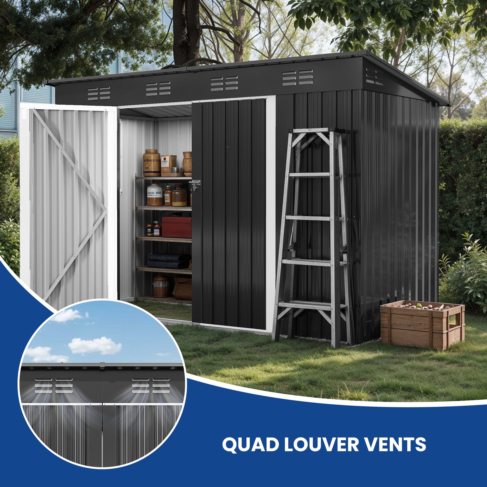 Uforic Oversized Storage Shed with Window, Ventilation, Lockable Doors, & Sloped Roof for Outdoor, Gray