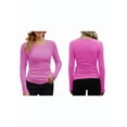 thumbnail image 2 of Womens Ribbed Long Sleeve Crewneck Casual Slim Basic Shirts Fitted Knit Tops Bright Pink M, 2 of 6