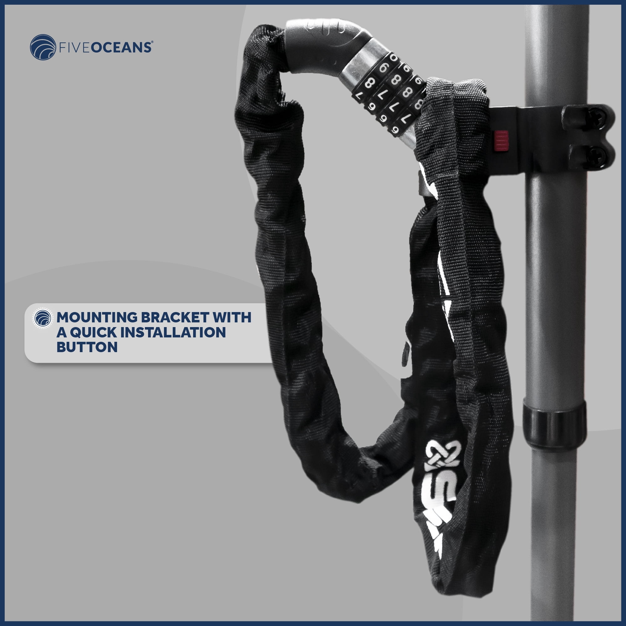 Five Oceans Bike Chain Locks, 2-Pack Combination Anti Theft Bike Locks Heavy Duty, Security Resettable Bicycle Chain Lock with Mounting Bracket, 4 Feet Long for Bike, Motorcycle, Bicycle, FO3958-M2