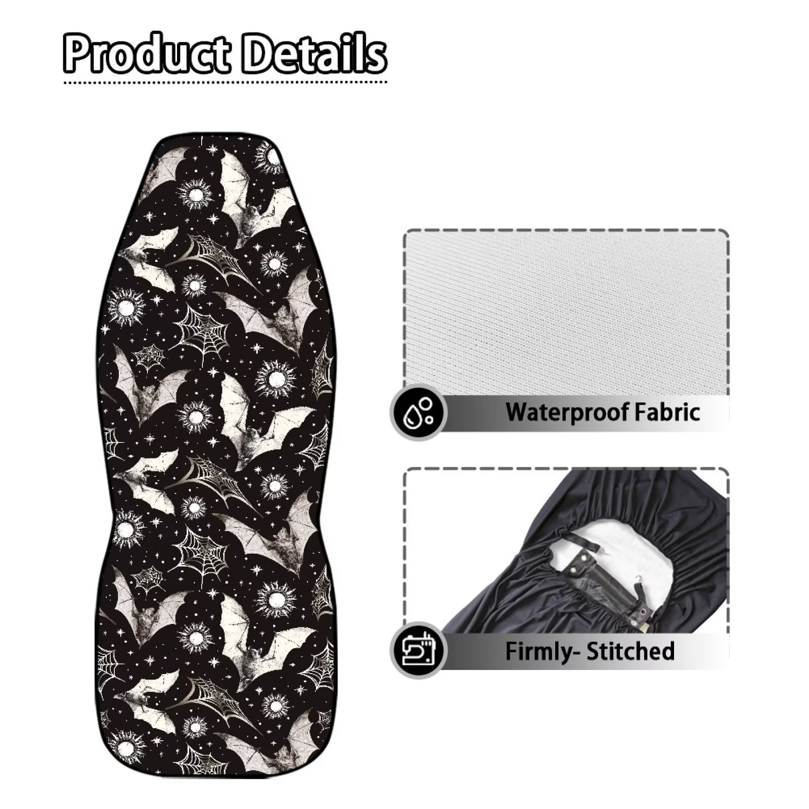 Yuyamidu Bat Front Car Seat Covers Cobweb Automotive Seats Cover Fit for Most of SUV, Sedan, Truck Waterproof Bucket Seat Cover Auto Interior Sets, Halloween