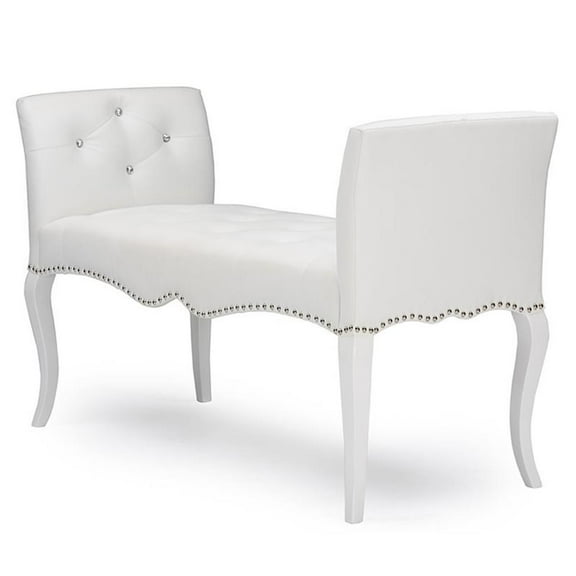 Bowery Hill Contemporary Faux Leather Tufted Bench in White