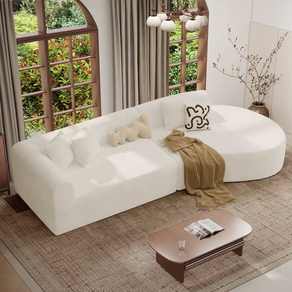 Hawsaiy 126" Oversized Modular Sectional Sofa, Modern Deep Seat Curved Cloud Couch, Soft Corduroy Upholstered Sofa for Living Room, White, No Assembly