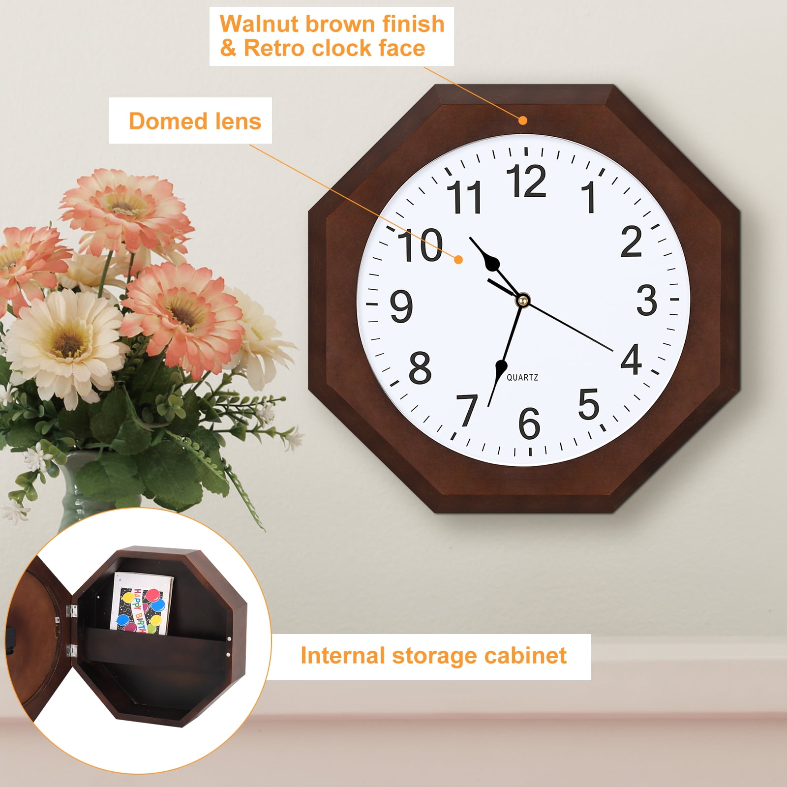 Octagonal Wood Wall Clock - Mahogany Color - Walmart.com
