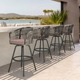 thumbnail image 5 of Dextrus Set of 4 Outdoor Rattan Wicker Bar Stools, Swivel Patio Bar Height Chairs, Counter Height Barstool with Cushions, Armrest and Footrest for Indoor, Garden, Poolside, Lawn, Backyard, Black, 5 of 9