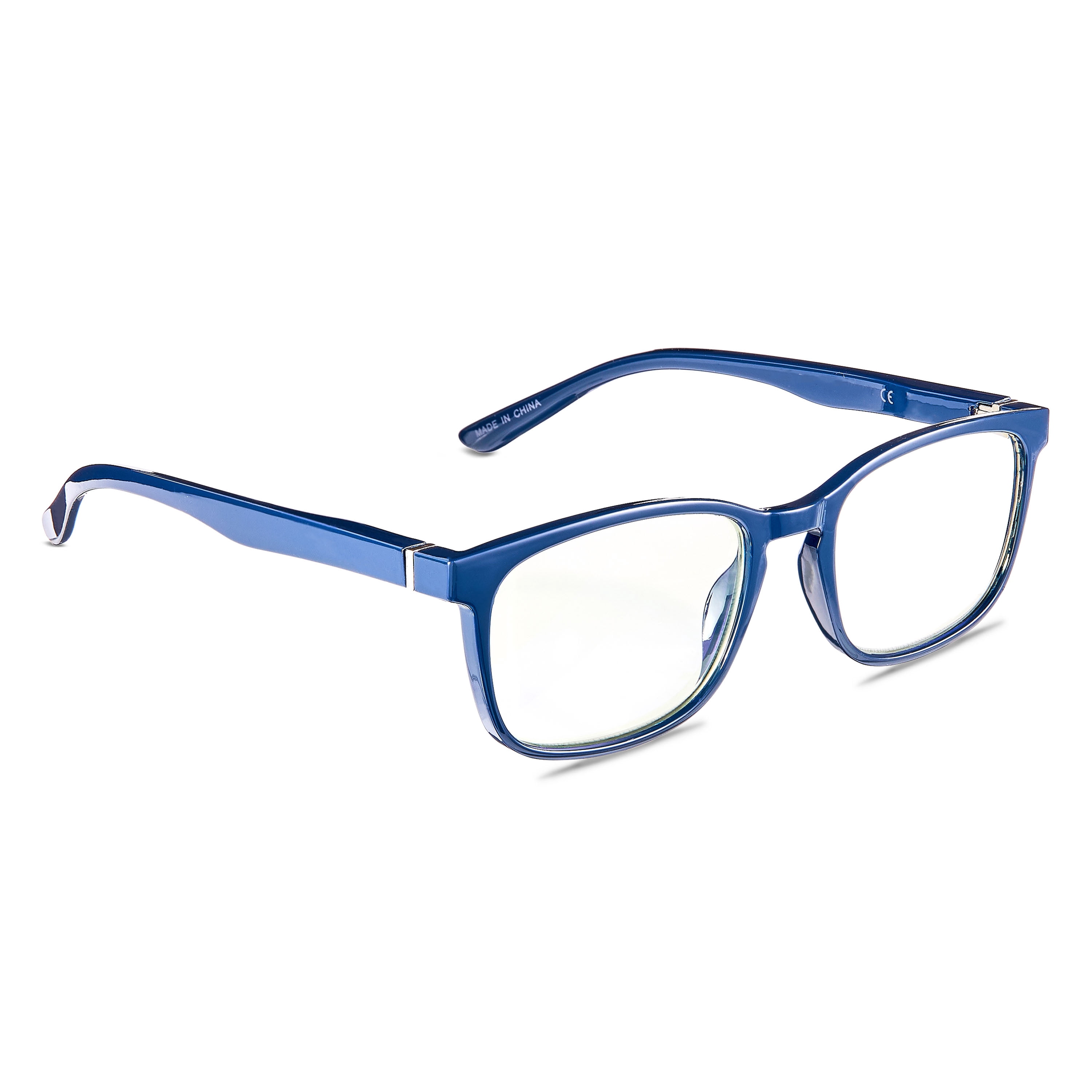 (2 pack) Equate Unisex Pike Bluelight Rectangular Reading Glasses with Case, Dark Grey Blue, +1.50