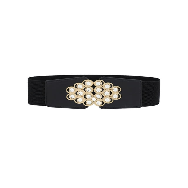 Cinturones Elásticos Anchos de Strass de Moda para Mujeres, Banda de Cintura Estirada Gruesa para Camisas de Vestido, Negro Talla Única