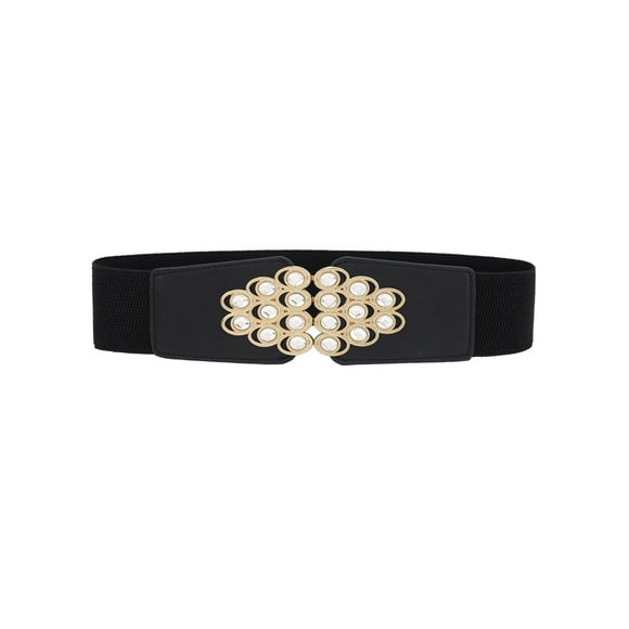 Cinturones Elásticos Anchos de Strass de Moda para Mujeres, Banda de Cintura Estirada Gruesa para Camisas de Vestido, Negro Talla Única