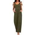 thumbnail image 2 of Pants for Women Summer Solid Color Pocket Wide-Leg Jumpsuit Army Green S, 2 of 6