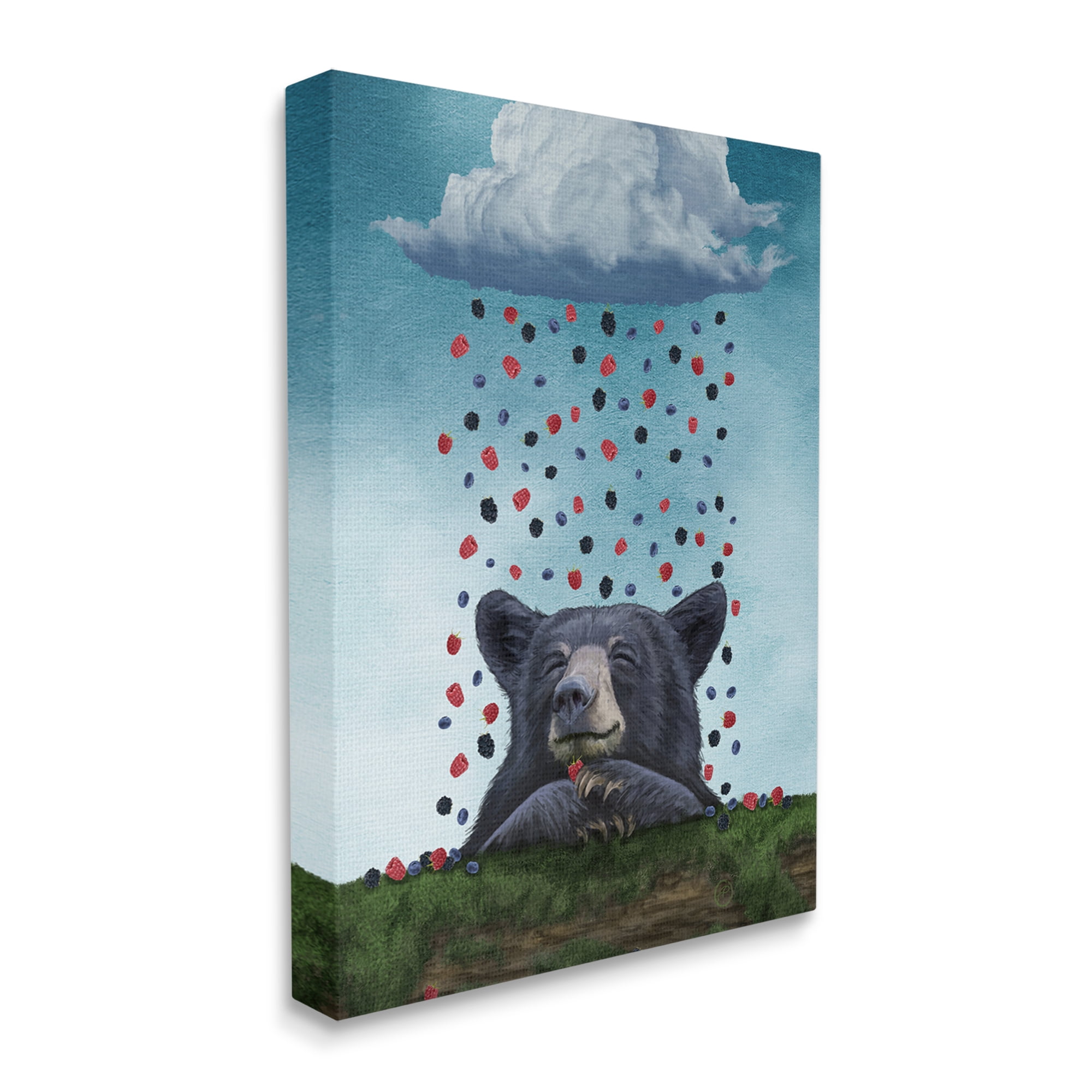 Stupell Industries Bear with Berry Cloud Animals & Insects Painting Gallery Wrapped Canvas Art Print Wall Art, 36 x 48