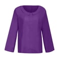 thumbnail image 3 of IROINNID On Sale Long Sleeve Pullover Shirt for Women Cotton Shirts for Women Comfortable Solid Color Tops d Loose Cotton And Linen Loose Shirt Blouse Round Neck Tops,Purple, 3 of 7