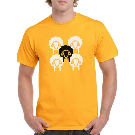 White Sheeps And The Black Sheep Graphic On The Middle Men Gold T-Shirt, Male Large