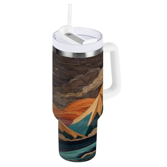 40 oz Insulated Stainless Steel Tumbler Double Wall Stainless Steel Tumbler with 2-Way Drinking Colorful Clouds and Mountains
