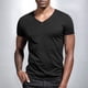 thumbnail image 4 of Blusas y camisas de manga corta con cuello en V para hombre, blusas casuales de verano a la moda de color liso con cuello en V y manga corta para hombre., 4 of 7