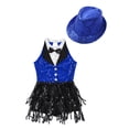 thumbnail image 3 of CHICTRY Kids Girls Dance Training Competition Dancewear Outfit Sequins Tassels Jumpsuit with Hat Jazz Modern Dancewear Royal Blue 12, 3 of 5