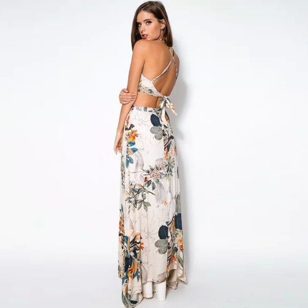 Altsales Women S Dress Floral Crop Top Maxi Skirt Set Outfit Dress For Beach Party Cocktail Walmart Com