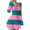thumbnail image 3 of TaTaai Women's V Neck Long Sleeve Dress Striped Print with Ruffle Trim Elastic High Waist with Belt Casual Fall Winter Outfits Gift, 3 of 5