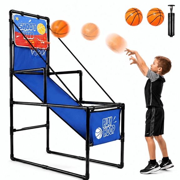 CZBZ Basketball Arcade Game, Single Shot Indoor Basketball Shooting Game with Ball Return Ramp, 2 Mini Basketballs & Hand Pump, Basketball Hoop Toy