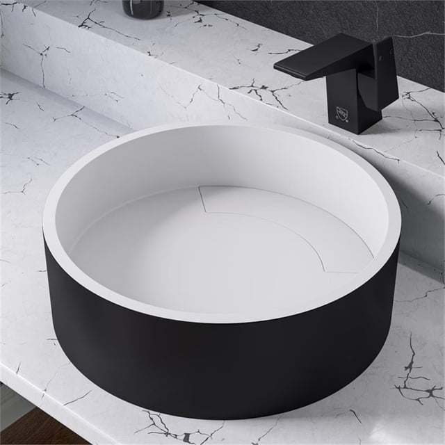 Pemberly Row Évier Rond Contemporain Noir Mat 15 Pouces Surface Solide Résine