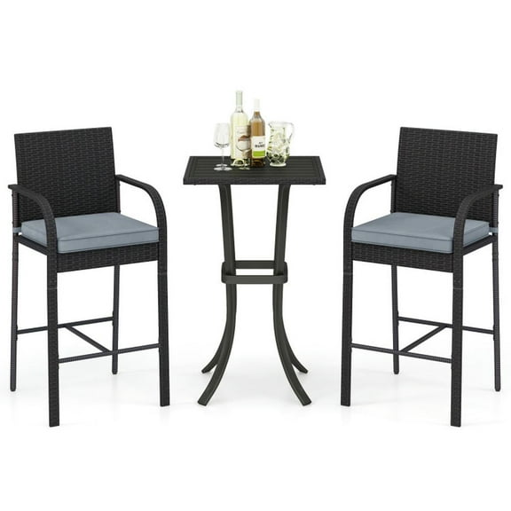 Aimee Lii 3-Piece Patio Wicker Rattan Bar Height Chairs and Square Table Set, Outdoor Patio Furniture for Porch Balcony, Sturdy-Black