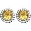 Platinum-Plated Sterling Silver Round-Cut Citrine Pave CZ Earrings