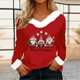 thumbnail image 2 of Women Christmas Outfit Women's Christmas Printed V-Neck Long Sleeve T-Shirt Top with Collar for Holiday Festive Seasonal Outfit Red 2XL, 2 of 4