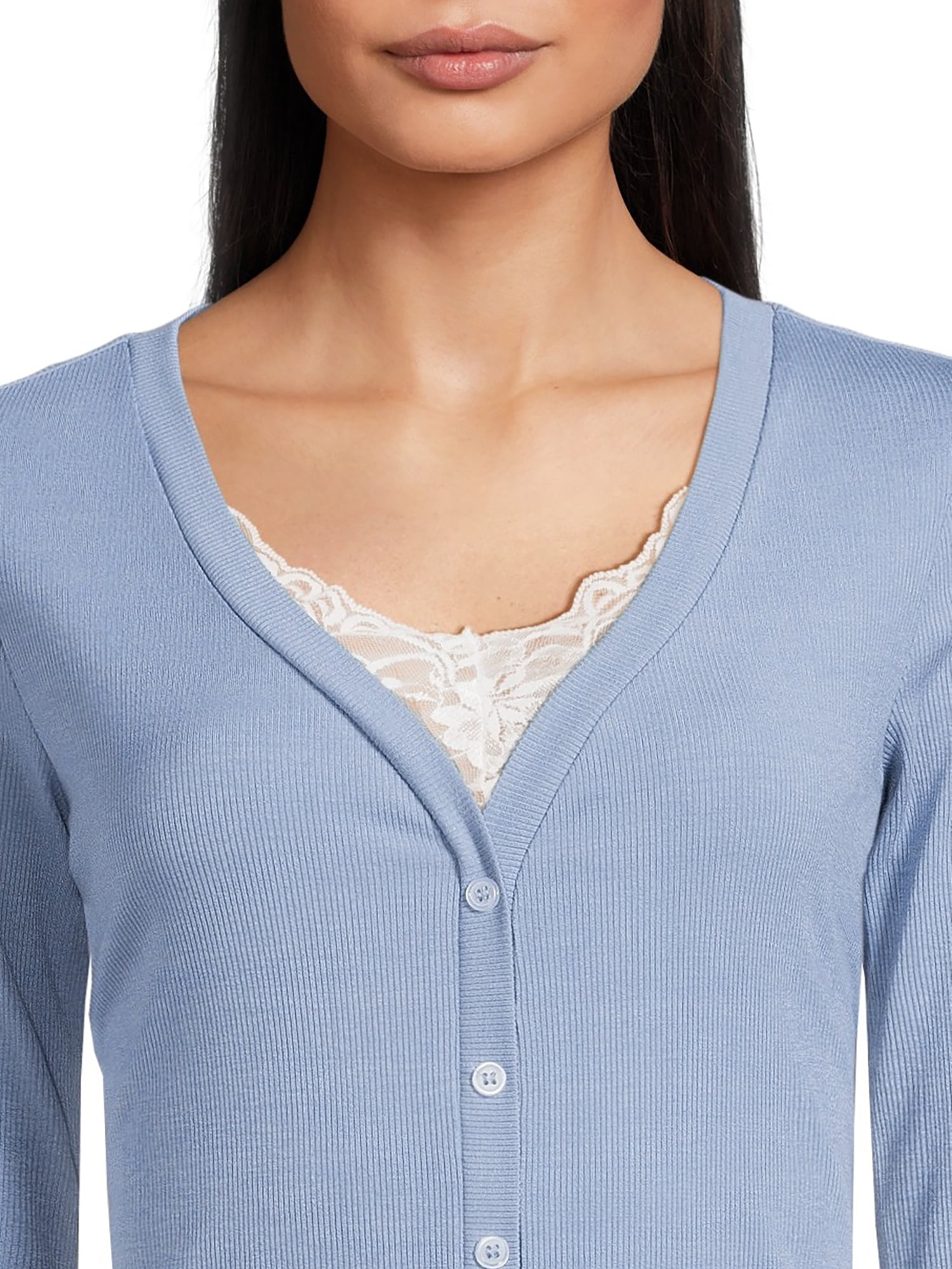 Self Esteem Juniors Lace Trim V-Neck Top with Long Sleeves