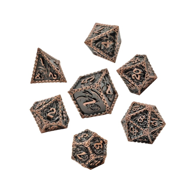 7 Pcs dés en Polyèdre Grands Chiffres Irréguliers Jouets de Table Jeux Multiples Rouge-Cuivre