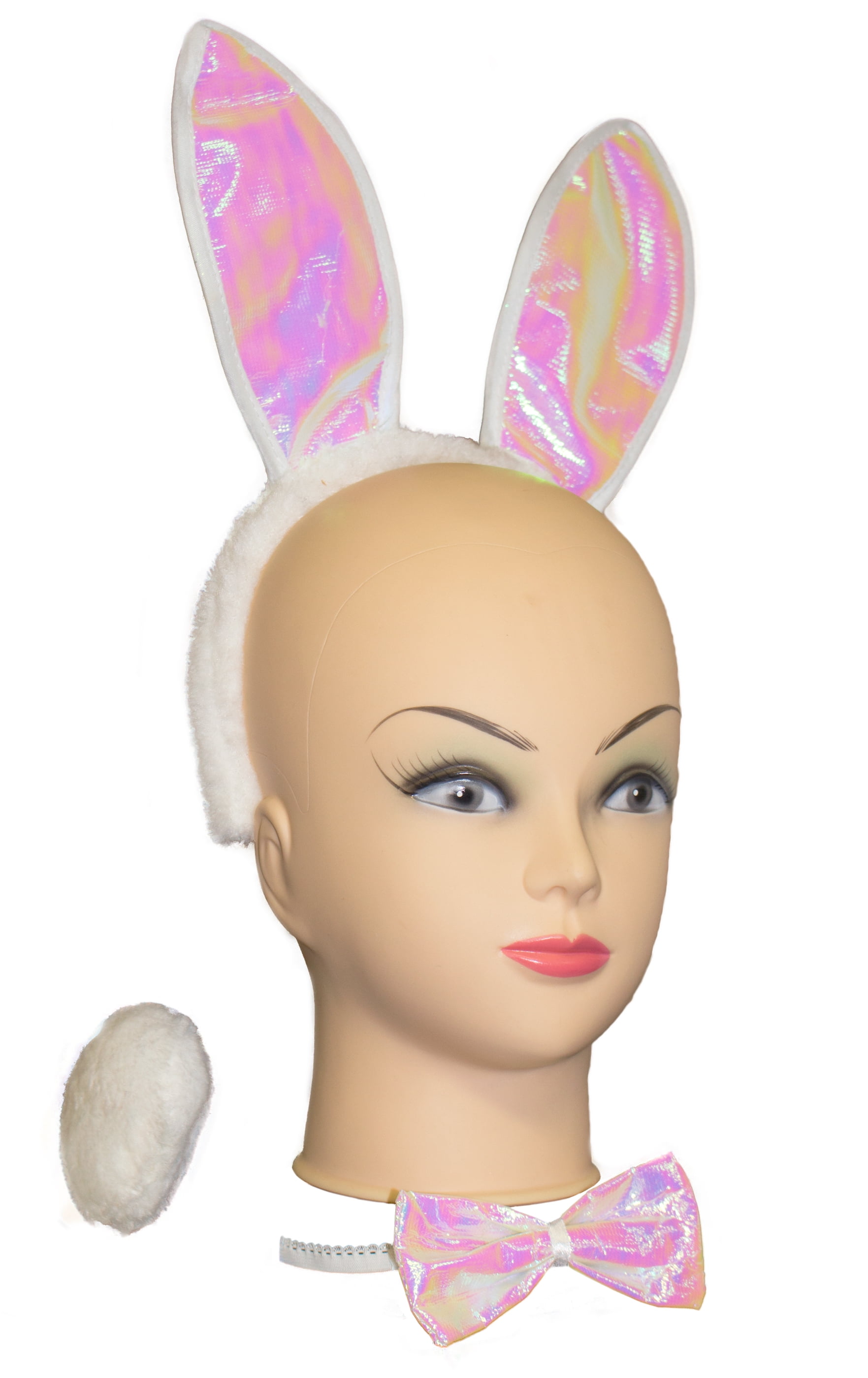 Bunny Ears Tail and Bow Tie 3pc Rabbit Accessory Kit Glimmer Pink