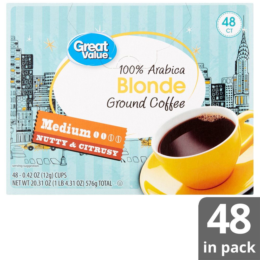 Great Value 100 Arabica Blonde Medium Roast Coffee Pods, 48 Ct