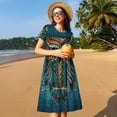 thumbnail image 4 of Disketp Owl In Blue para Vestido de Manga Corta para Mujeres, Vestidos de Verano para Mujeres, Casual y Holgado para la Playa, 4 of 6