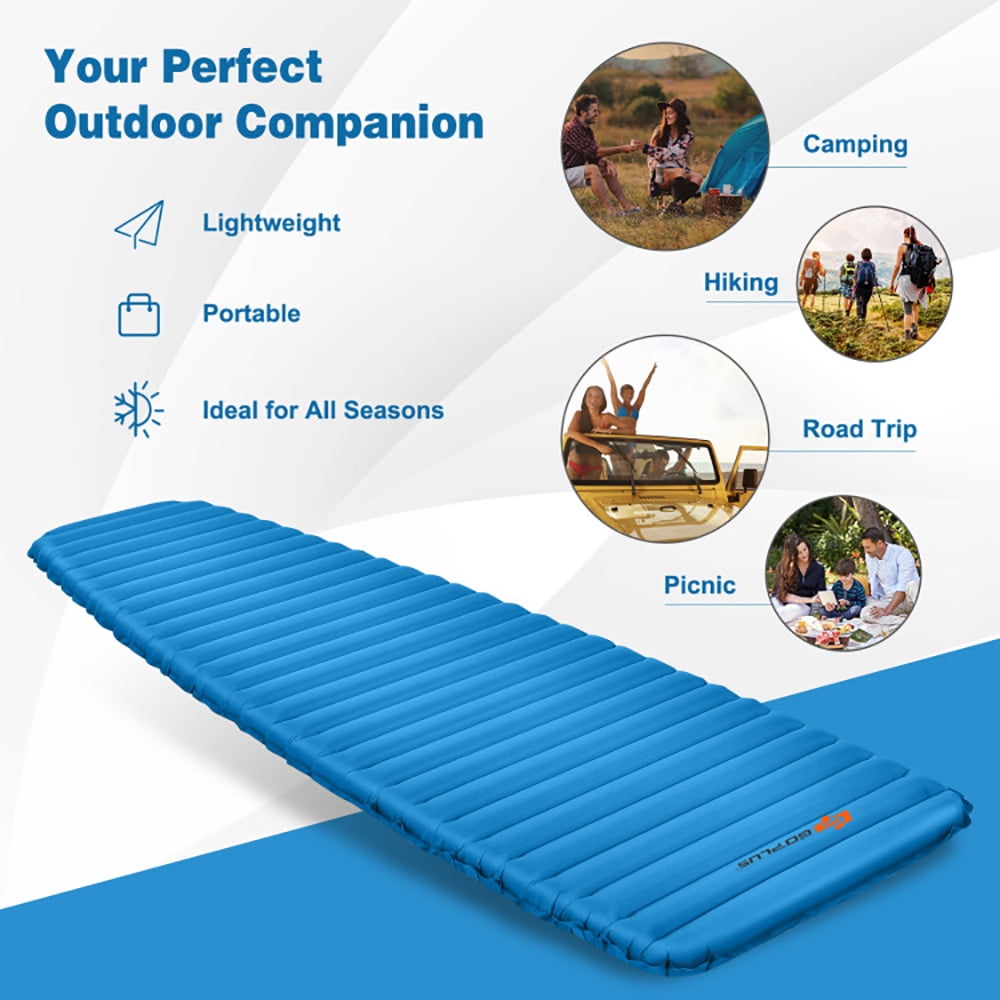 Resenkos 3 Inch Thick Inflatable Waterproof Camping Sleeping Pad-Blue, Camping Mattress, Portable Roll Up Bed, Inflatable Outdoor Mat for Rooftop Tent Car Truck Van, 4 Season