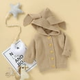 thumbnail image 2 of QUYUON Infant Baby Knit Hoodie Sweaters Toddler Girls Boys Long Sleeve Button Front Hooded Sweater Solid Color Cute Ears Knitted Cardigans Jacket with Hood Outerwear Coat Khaki 90, 2 of 8