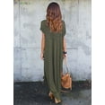 thumbnail image 3 of BadPiggies Short Sleeve Loose Maxi Dress with Pockets, Plain Casual Ankle Length Long Dress V Neck Summer T-Shirt Dress (L, Army Green), 3 of 8