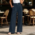 thumbnail image 4 of cocolona Womens Casual High Waist Pleated Dress Pants Elastic Waist Straight Wide Leg Commute Work Pants with Pockets, 4 of 5