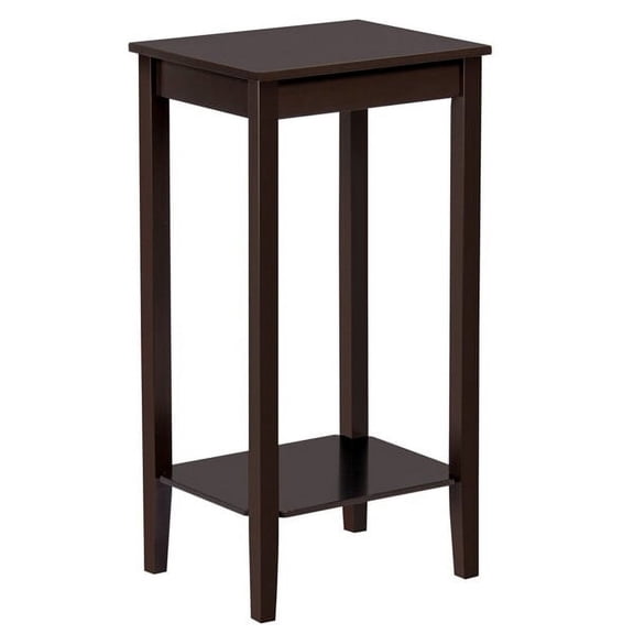 FASCK 2-Tier Tall End Table with Storage Shelf and Solid Wood Legs, Sofa Side Table Telephone Table for Living Room/Couch/Hallway/Small Spaces, D12xW15xH29 Inches, Dark Coffee