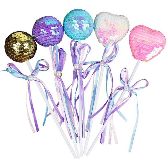 O'Creme Sequined Spheres and Hearts on Plastic Sticks with Ribbons