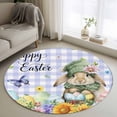 thumbnail image 2 of Easter Rabbits Round Area Rugs Collection 4', Watercolor Eggs Flowers Butterflies Purple Plaid Non Slip Indoor Circular Throw Runner Rug Floor Mat Carpet for Living Room Dining Table Bedroom Nursery, 2 of 9