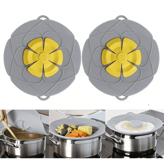 Prichor Spill Stopper Lid, Anti Spill and Boil Over Safeguard, Silicone Pot Cover, Multi-Function Kitchen Tool, 10.2 Inch, Gray