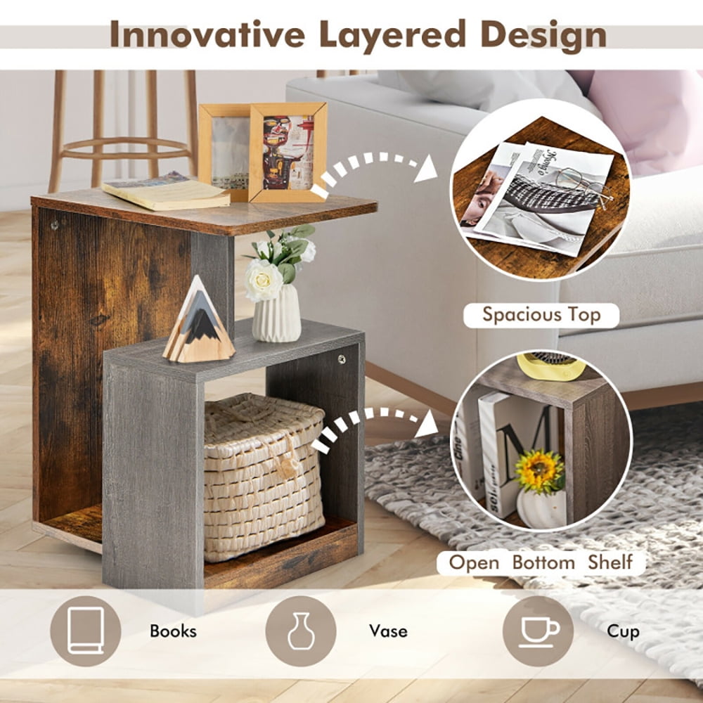 Finihen End Table, 3-Tier End Table with Open Storage Shelf, Sofa Side Table, Bed Side Table, for Small Space, Living Room, Bedroom, Brown