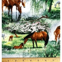 1/2 Yard - Horse & Pony Farm Scenic Persis Clay Weirs Cotton Fabric (Great for Quilting, Sewing, Craft Projects, Throw Pillows & More) 1/2 Yard X 44" Wide