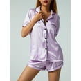 thumbnail image 6 of Qmyliery Casual Women Pajamas Set, Short Sleeve Lapel Collar Buttoned Shirt Tops Elastic Waist Stripe Short Pants, Women Clothing, 6 of 9
