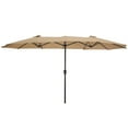 thumbnail image 1 of 15 x 9 Pi. Grand Double-Face Rectangulaire Extérieur Twin Patio Marché Parapluie, Taupe, 1 of 5